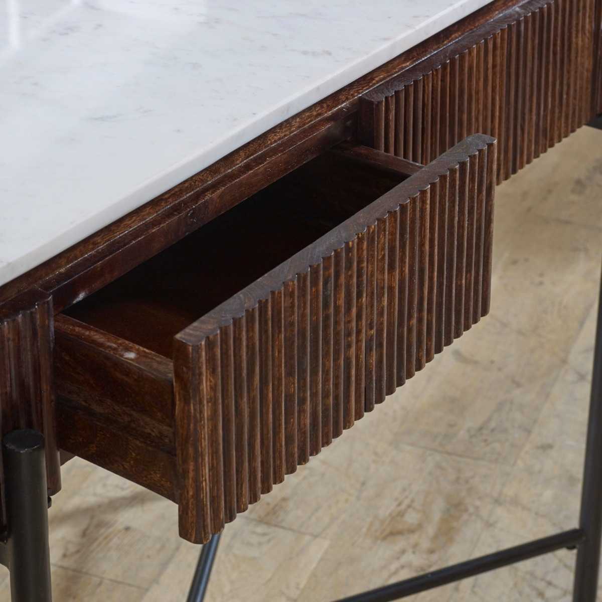 Loriini Mango Wood Console Table With Marble Top And Metal Legs