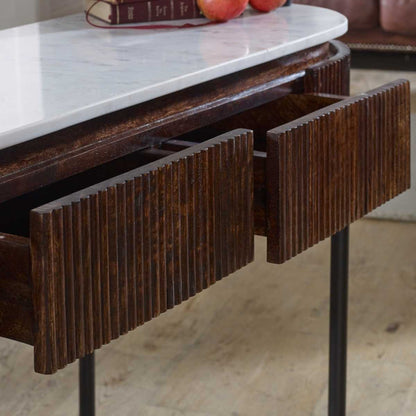 Loriini Mango Wood Console Table With Marble Top And Metal Legs