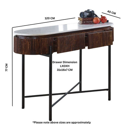 Loriini Mango Wood Console Table With Marble Top And Metal Legs