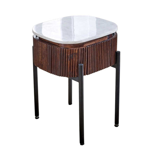 Loriini Mango Wood Bedside Table With Marble Top & Metal Legs