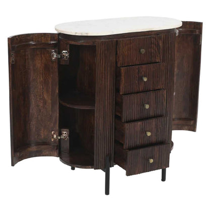 Loriini Mango Wood Wide Chest Of Drawers with Marble Top & Metal Legs