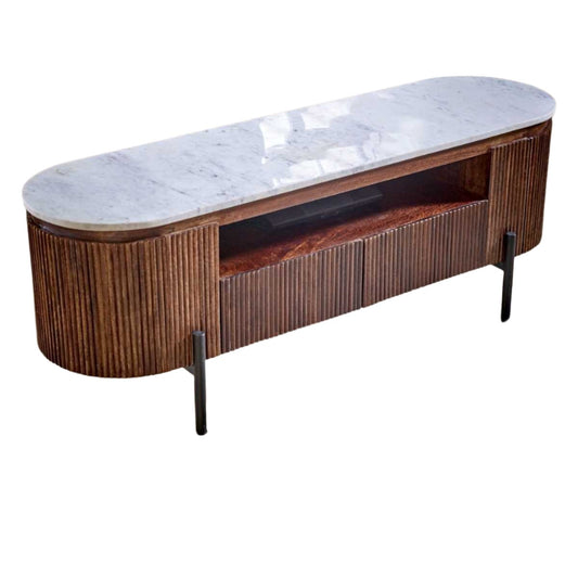 Loriini Mango Wood Tv Cabinet With  Marble Top & Metal Legs