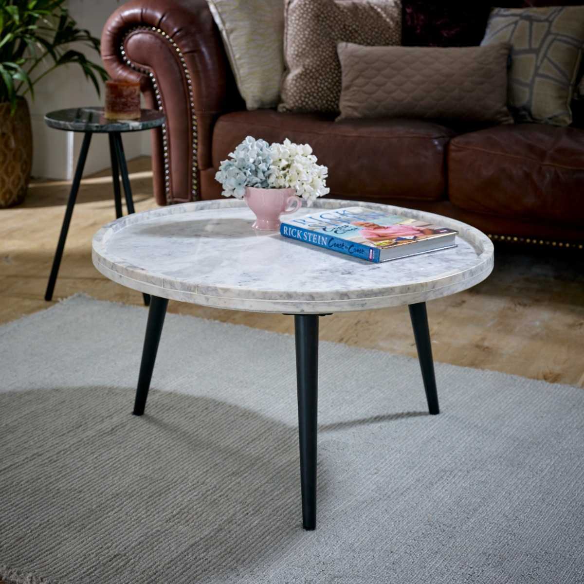 Loriini Coffee Table With Marble Top And Metal Legs