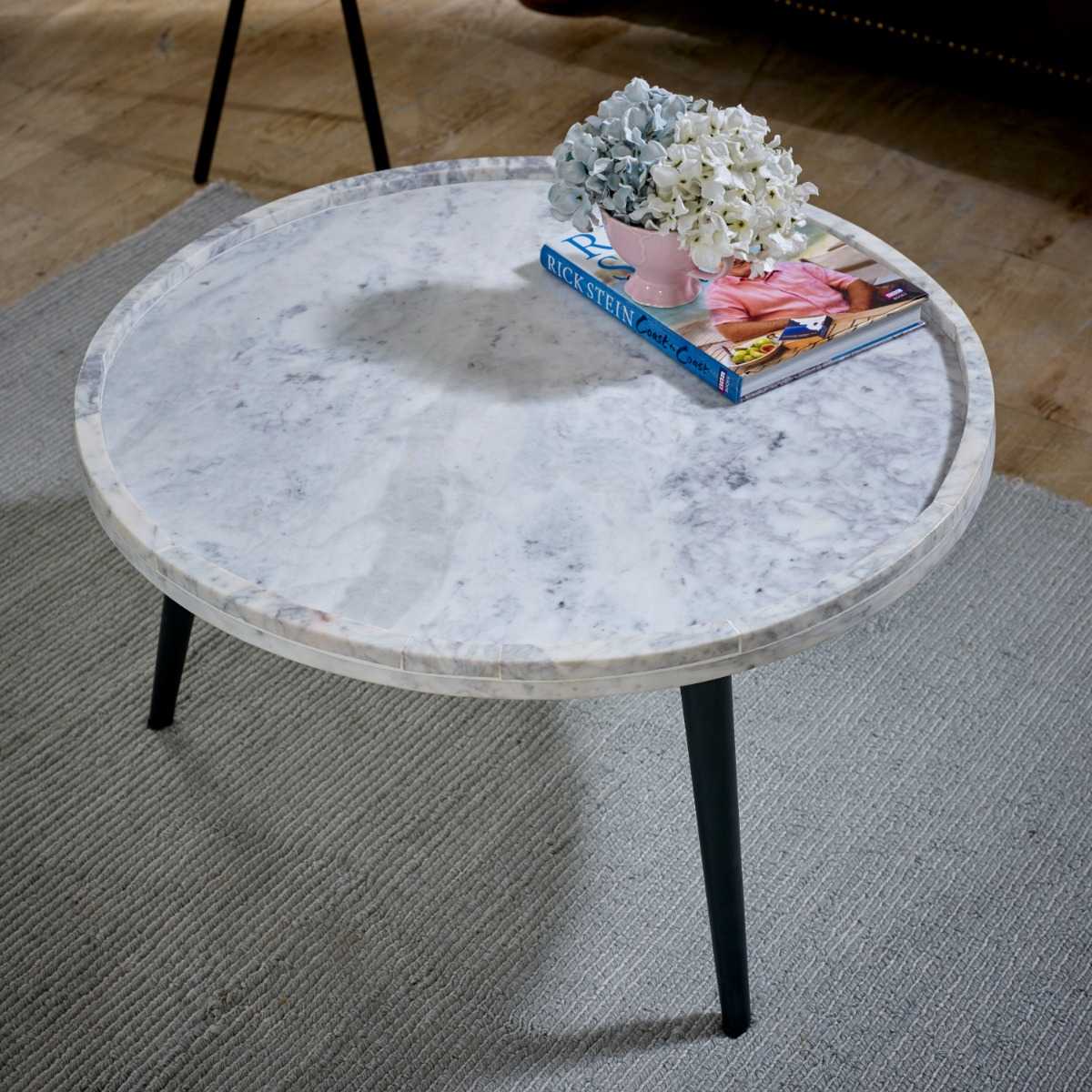 Loriini Coffee Table With Marble Top And Metal Legs