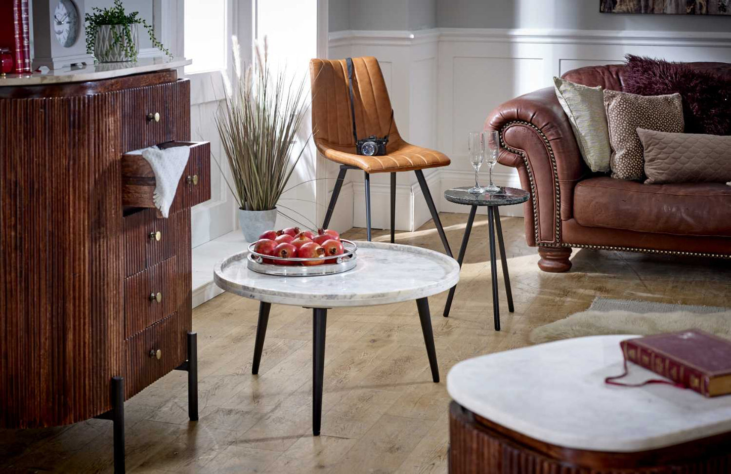 Loriini Coffee Table With Marble Top And Metal Legs