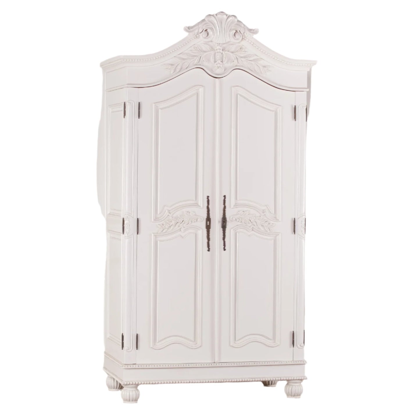 Wooden Carved French Chateau White Double Armoire Wardrobe