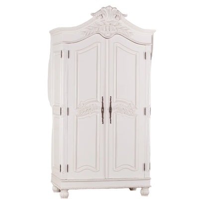 Wooden Carved French Chateau White Double Armoire Wardrobe