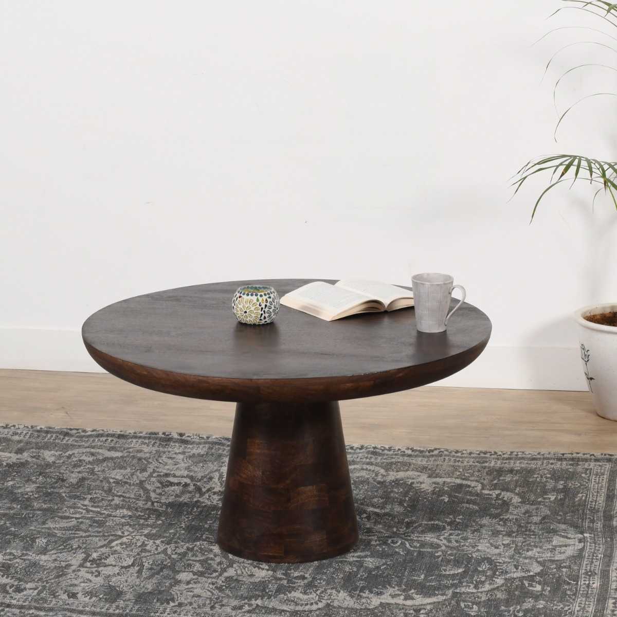 Lincoln Solid Dark Mango Wood Round Coffee Table