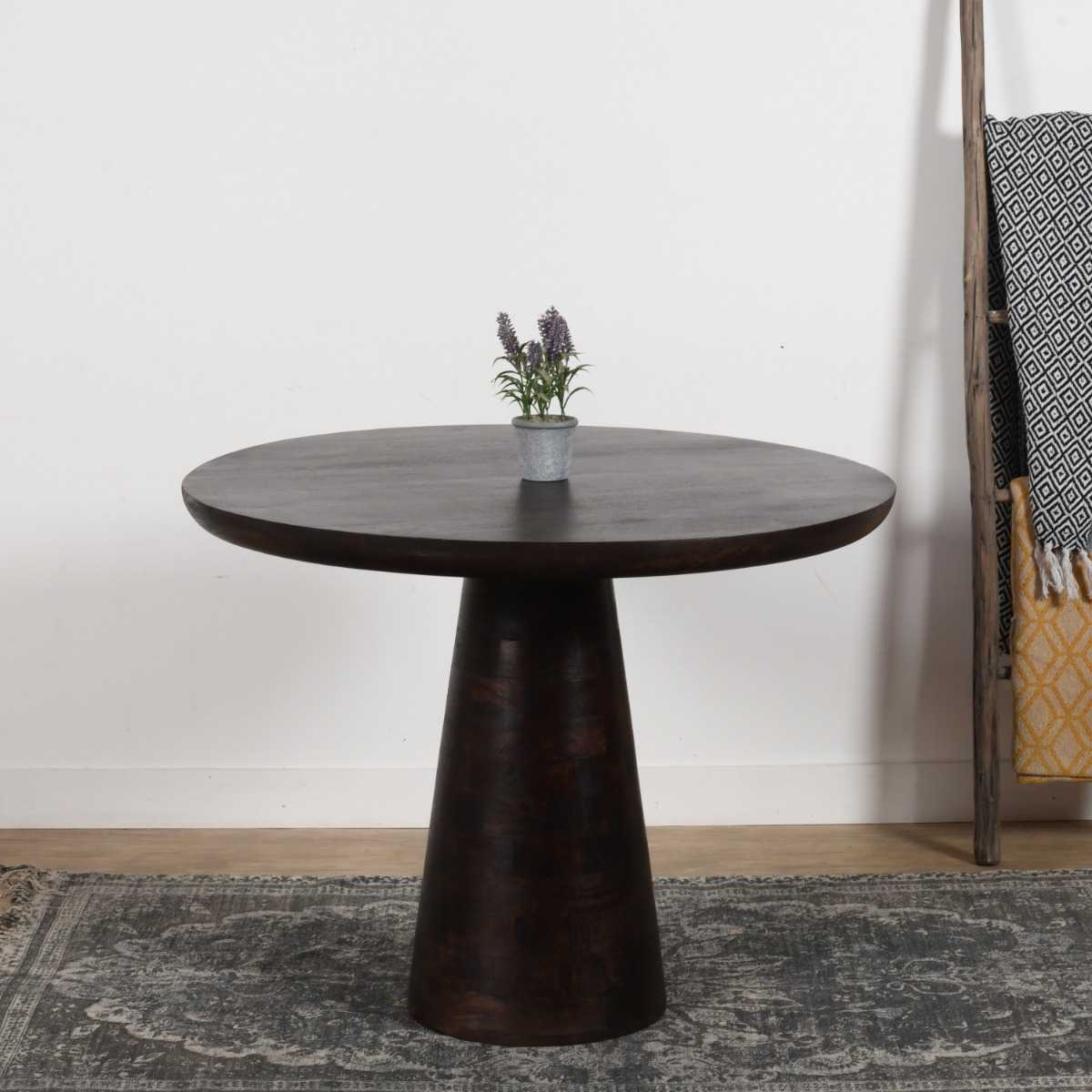 Lincoln Solid Dark Mango Wood Round Dining Table