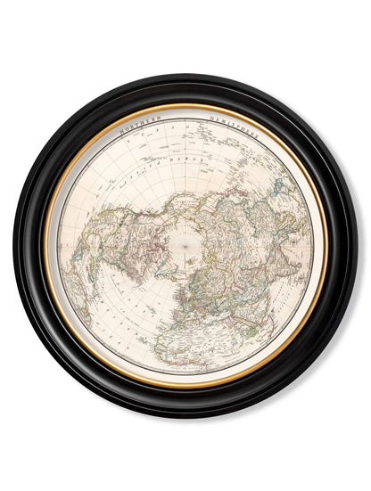 c.1838 World Map Hemispheres in Round Frames