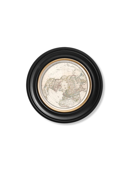 c.1838 World Map Hemispheres in Round Frames