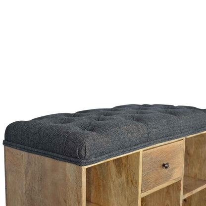 Black Tweed 1 Drawer Bench