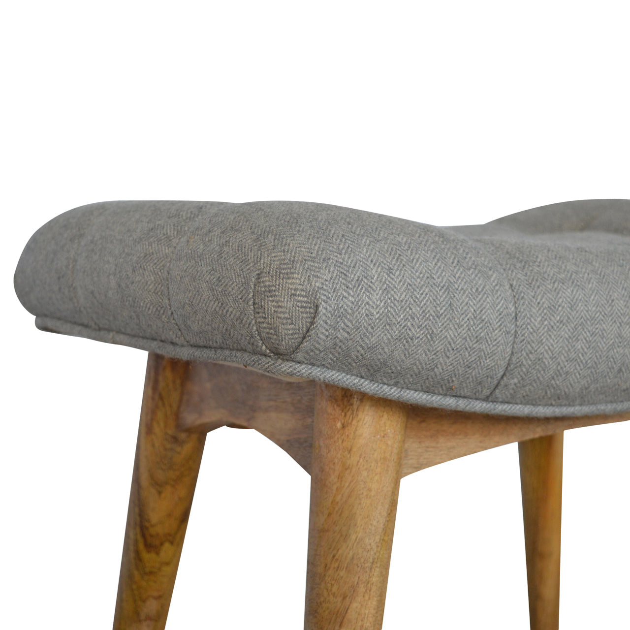 Curved Grey Tweed Bench Footstool