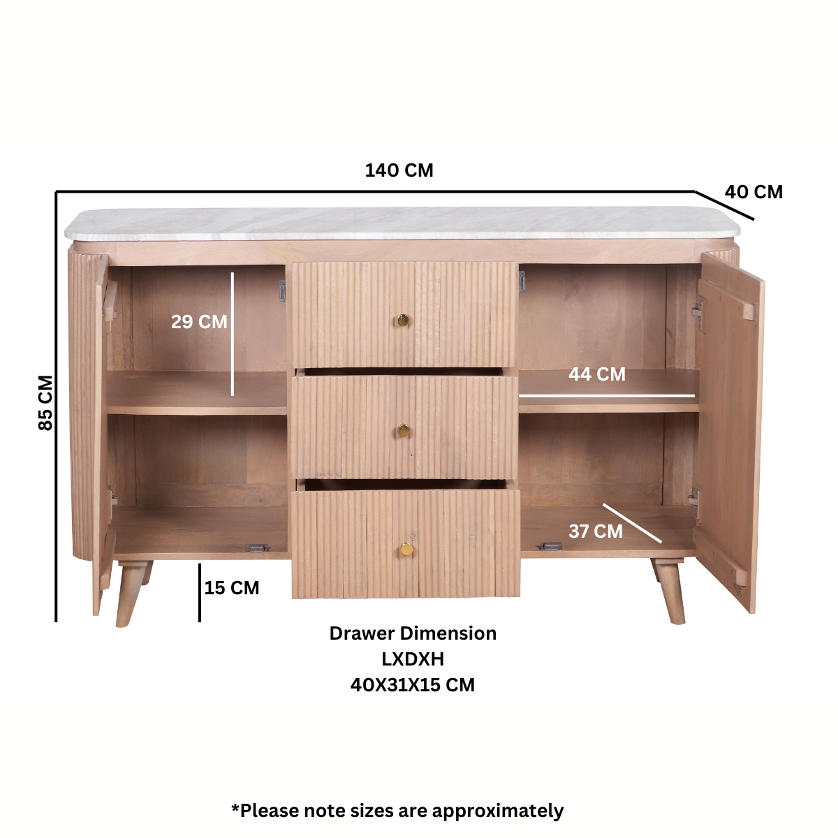 Ashford Natural Marble & Wood Extra Large Sideboard