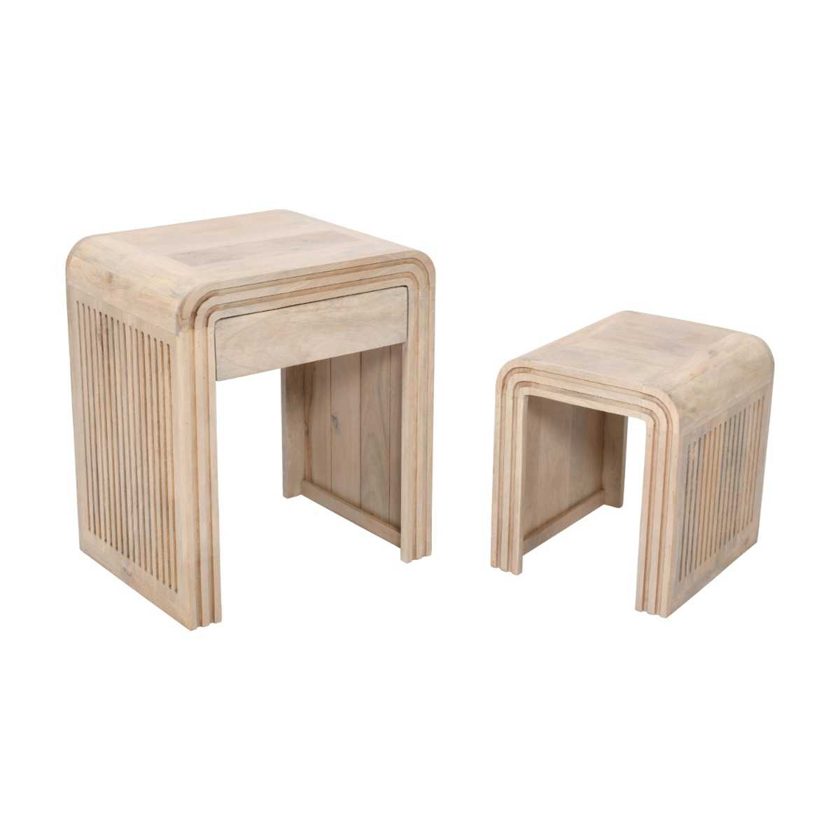 Sibley Carved Mango Wood Nest of 2 Tables with Drawer