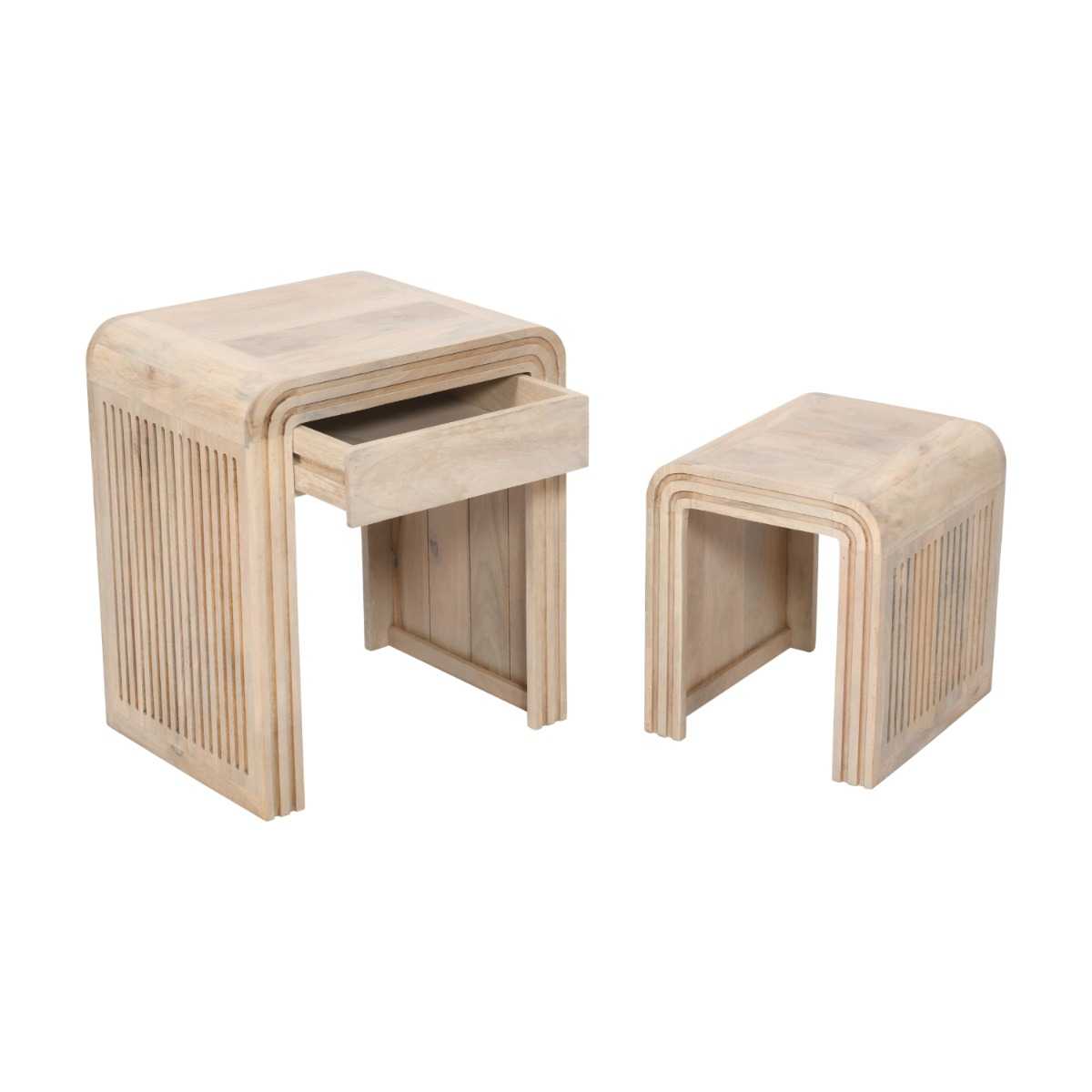 Sibley Carved Mango Wood Nest of 2 Tables with Drawer