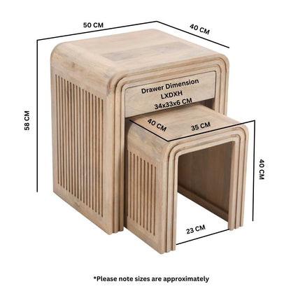 Sibley Carved Mango Wood Nest of 2 Tables with Drawer