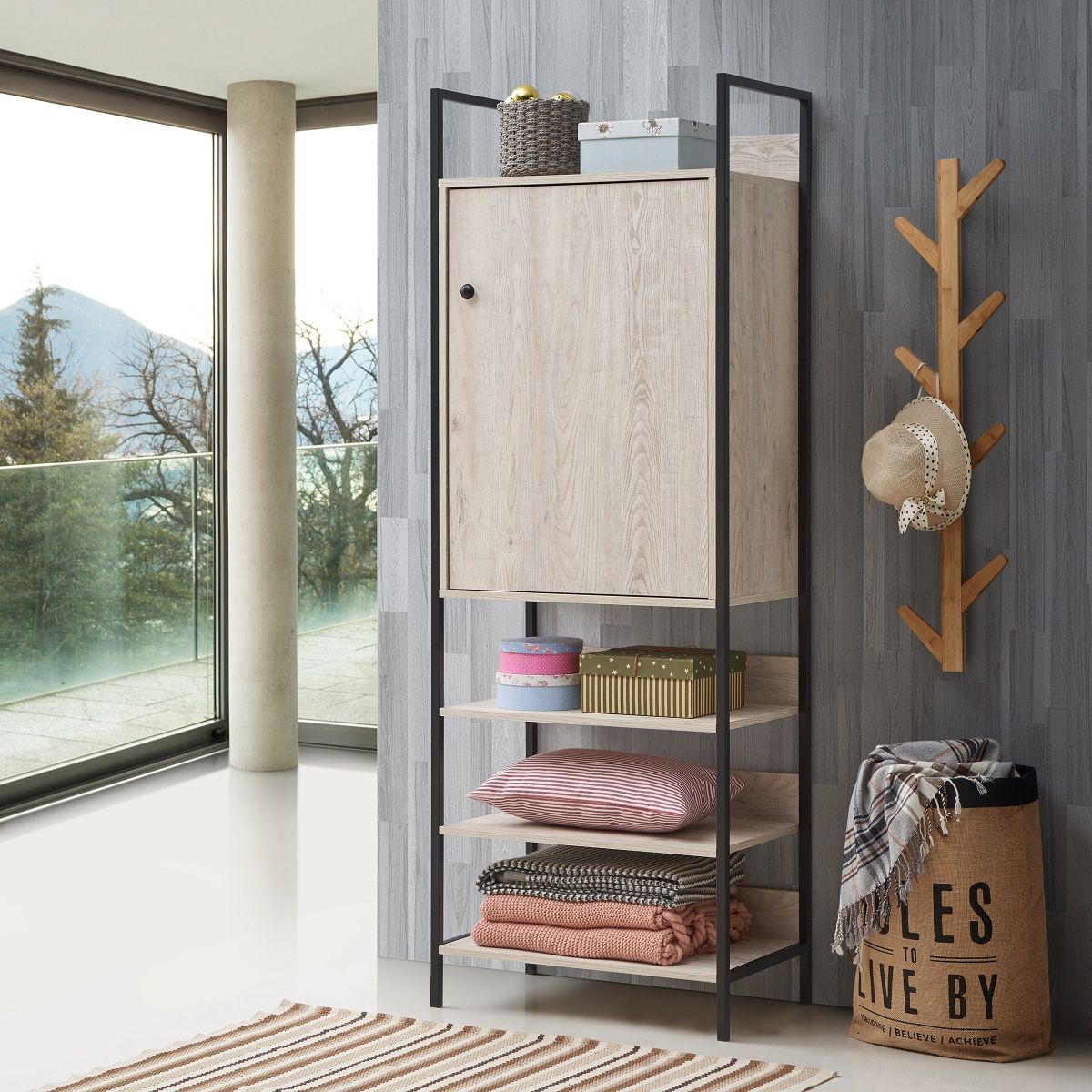 Storage Cabinet with 1 Door & 3 Shelves