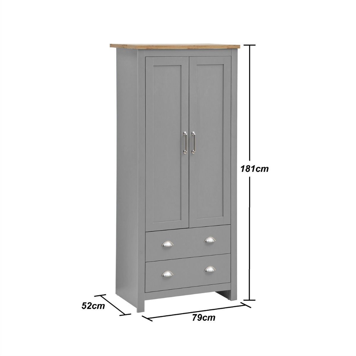 Lisbon 3 Piece Set 2 Door Wardrobe 2+2 Chest 1 Drw Bedside Light Grey