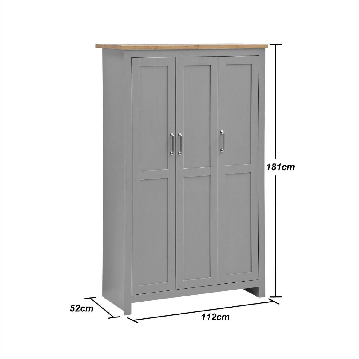 Lisbon 3 Piece Set 3 Door Wardrobe 2+2 Chest 1 Drw Bedside Light Grey