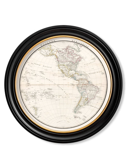 c.1838 World Map Hemispheres in Round Frames